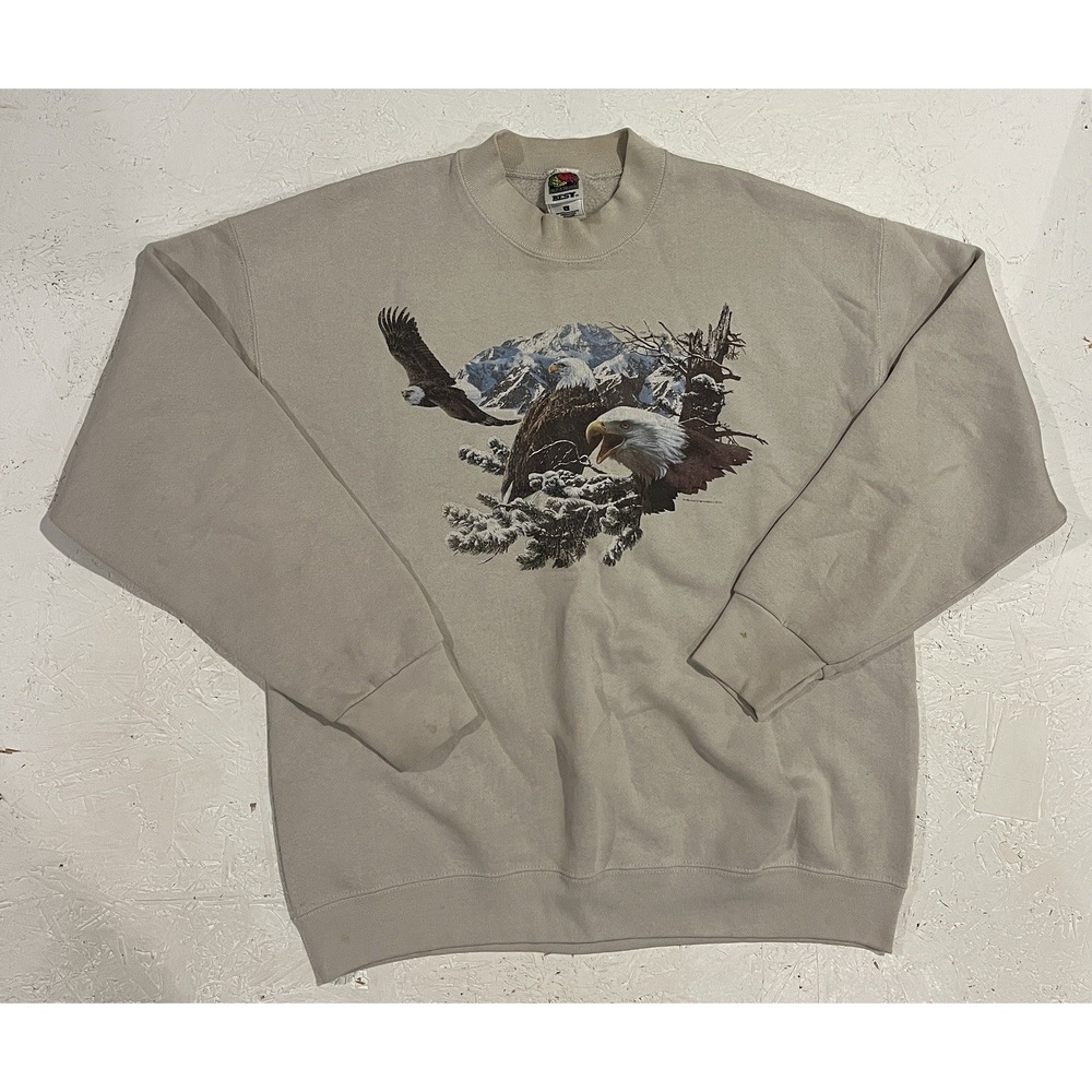 Vintage Eagle Mountain‎ Crewneck Sweatshirt Mens Large Beige Pullover Nature